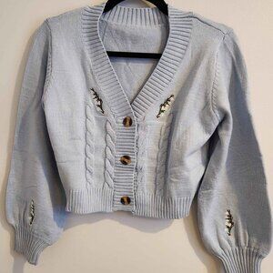 ZAFUL Women's Button Up Embroidered Cable Knit Cardigan